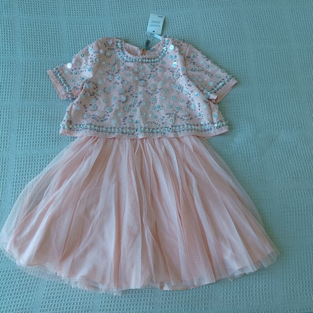 new ASOS light pink/peach/pink melon pleated embellished mini dress